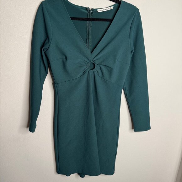 Abercrombie & Fitch Women's Green Long Sleeve O Ring Mini Dress -‎ Size M Medium - Picture 2 of 5